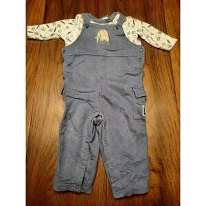 Vintage All Mine Baby Elephant 2 pc Outfit Size 18 Months Overalls Zoo Pal